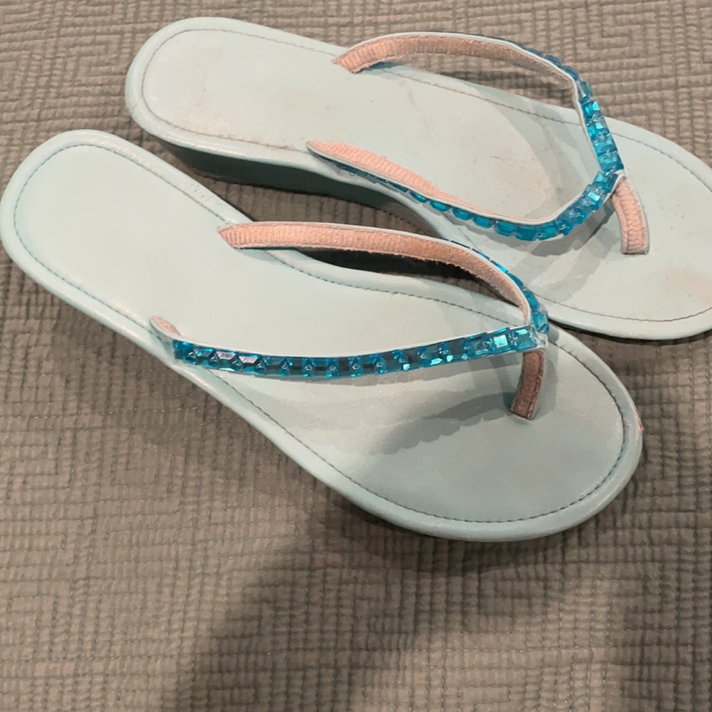 Turquoise sparkly flip flops - Picture 2 of 4
